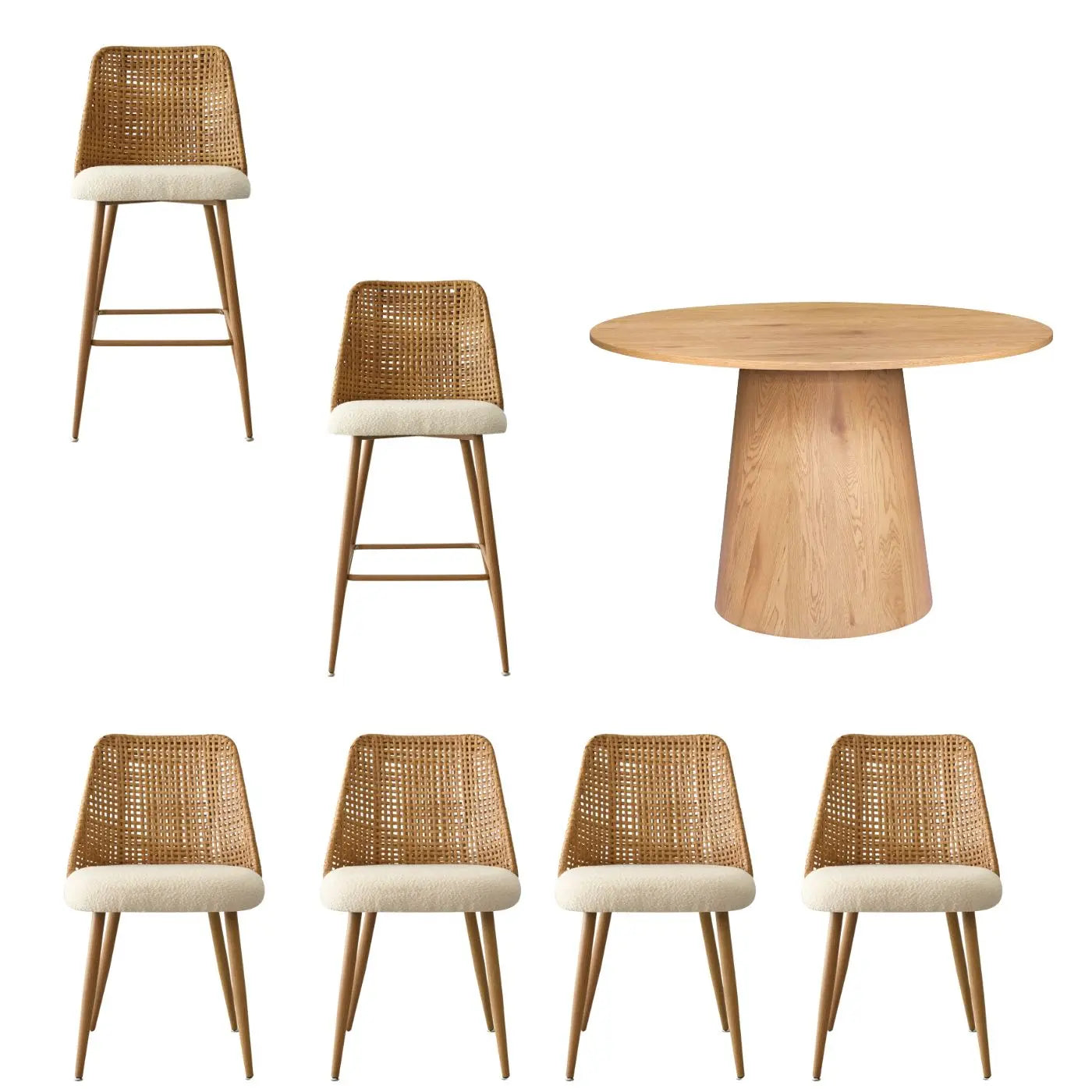 Dwen 46"  Table & Nice Dining Chair & Nice Bar Stool, Dining Furniture Set of 7 The Pop Maison