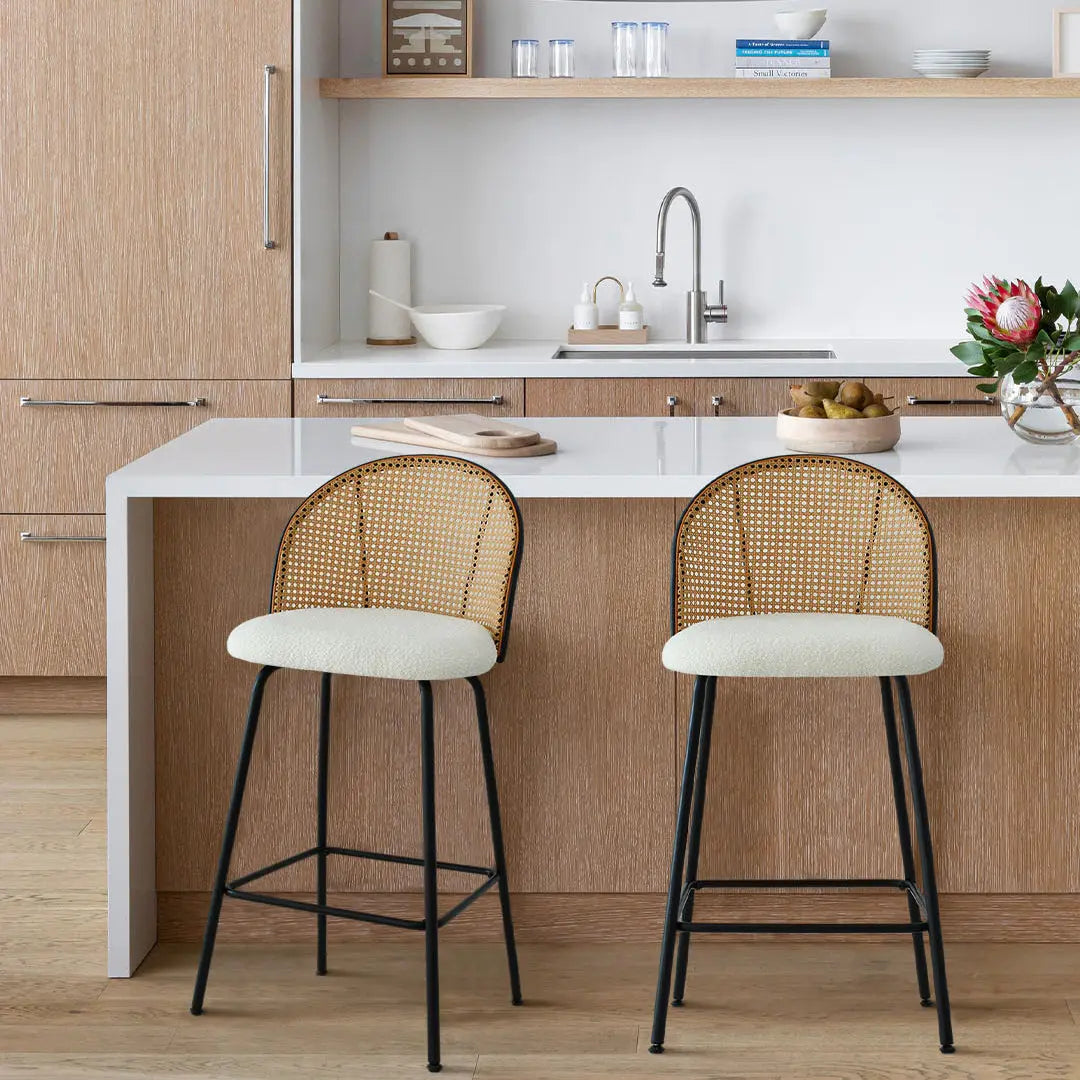 Jules Set of 2 Rattan Backrest Bar Stools The Pop Maison