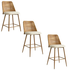 Nice Boucle Counter Stool Set, Boucle Upholstery Seat with Rattan Backrest - The Pop Maison