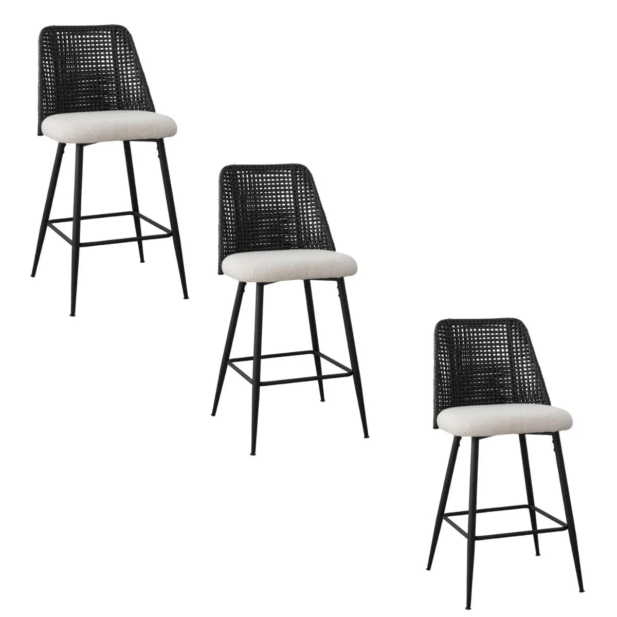 Nice Boucle Counter Stool Set, Boucle Upholstery Seat with Rattan Backrest - The Pop Maison