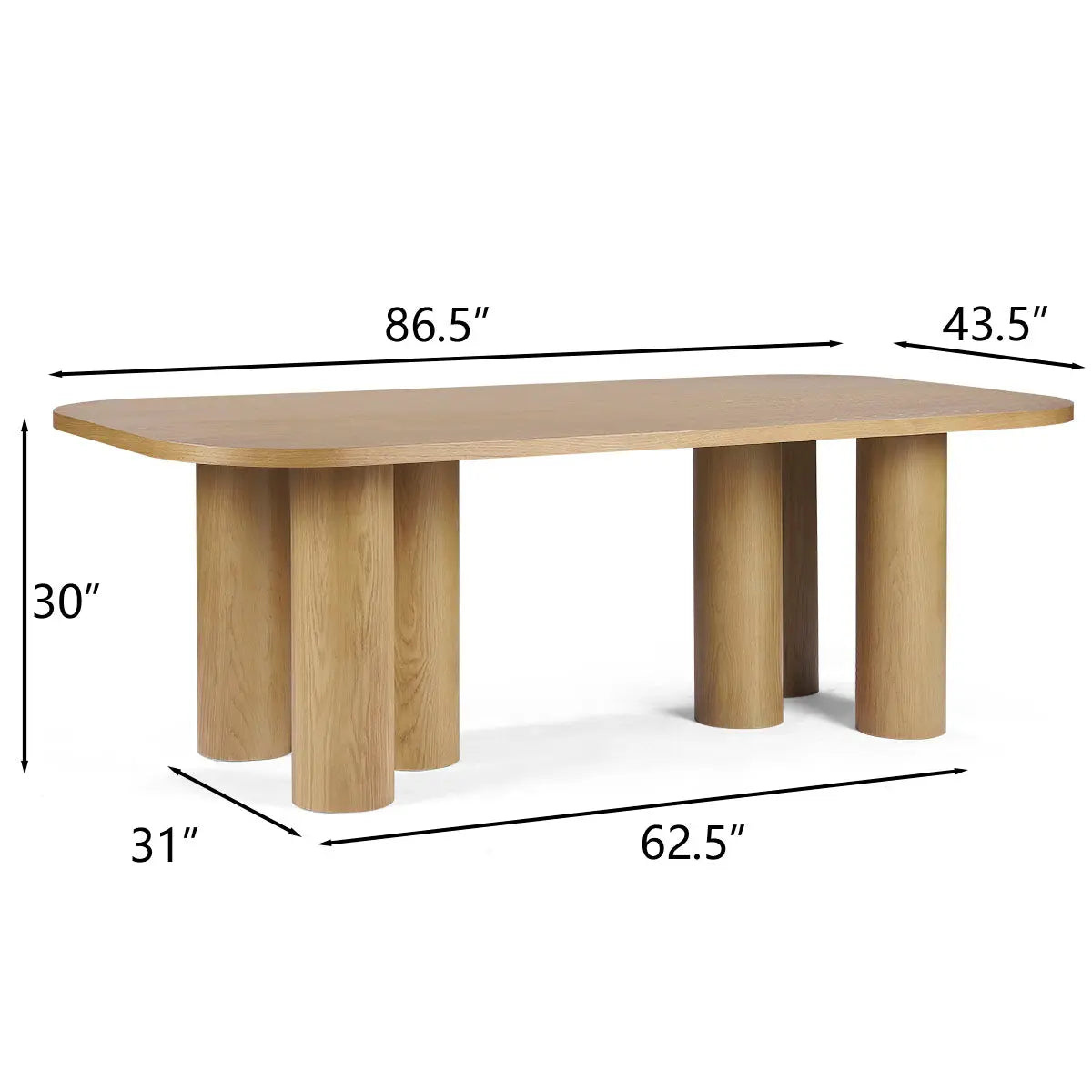 Baguette 62.5"White Oak 8 Seater Dining Table, Extra Large, Securely Rounded Corners, Easy Assembly, Perfect for Gatherings The Pop Maison