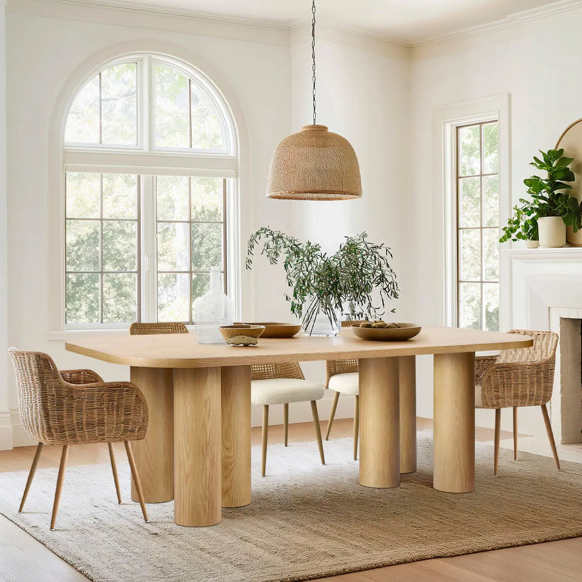 Baguette 62.5"White Oak 8 Seater Dining Table, Extra Large, Securely Rounded Corners, Easy Assembly, Perfect for Gatherings The Pop Maison