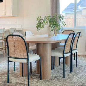 Baguette Baguette 62.5"White Oak Table & Milan Rattan Dining Chair, Mordern Dining Set for 6 - The Pop Maison