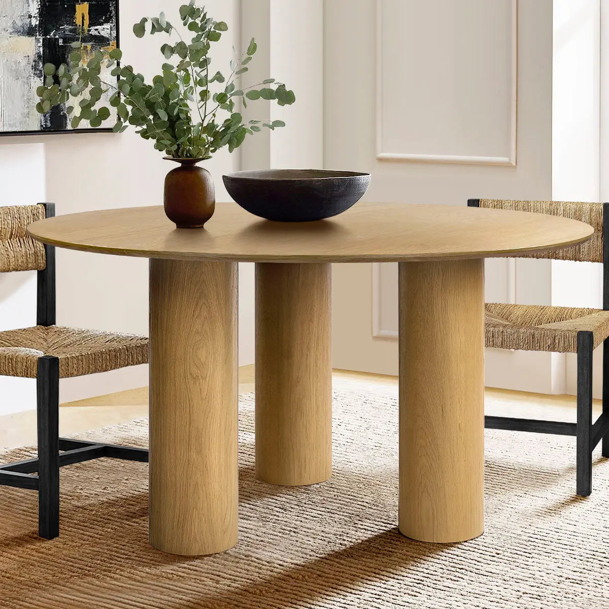 Baguette 52" White Oak Round Dining Table for Warm Gatherings The Pop Maison