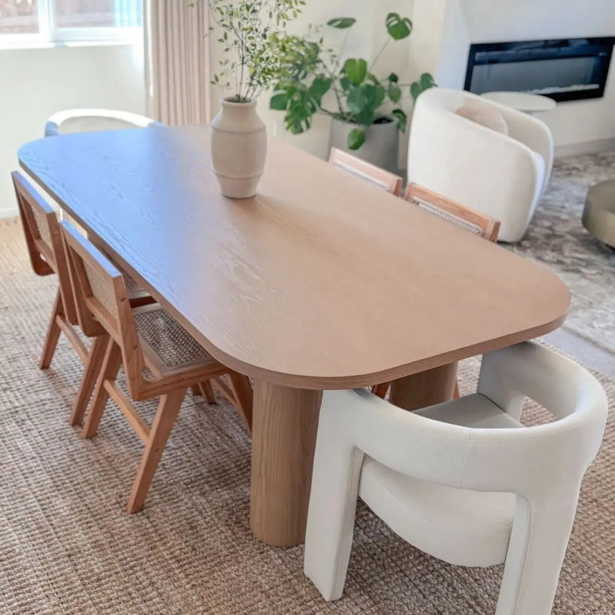 Baguette 62.5"White Oak 8 Seater Dining Table, Extra Large, Securely Rounded Corners, Easy Assembly, Perfect for Gatherings - The Pop Maison