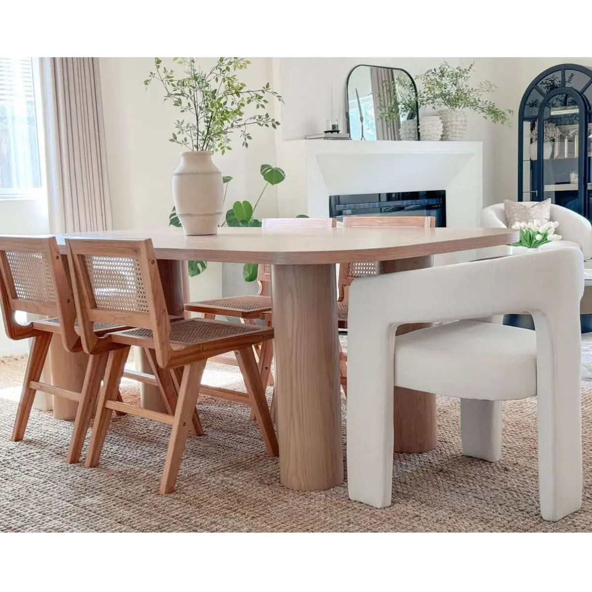 Baguette 62.5"White Oak 8 Seater Dining Table, Extra Large, Securely Rounded Corners, Easy Assembly, Perfect for Gatherings - The Pop Maison