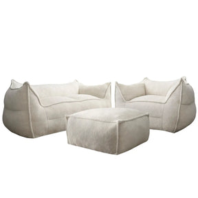 Boring Upholstered 3pcs Sofa Set, Teddy Fabric Bean Bag, Loveseat, Ottoman The Pop Maison