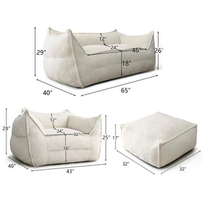 Boring Upholstered 3pcs Sofa Set, Teddy Fabric Bean Bag, Loveseat, Ottoman The Pop Maison