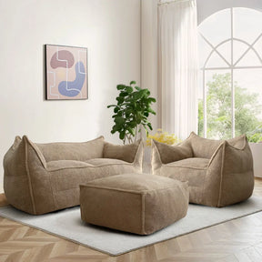 Boring Upholstered 3pcs Sofa Set, Teddy Fabric Bean Bag, Loveseat, Ottoman The Pop Maison