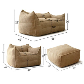 Boring Upholstered 3pcs Sofa Set, Teddy Fabric Bean Bag, Loveseat, Ottoman The Pop Maison