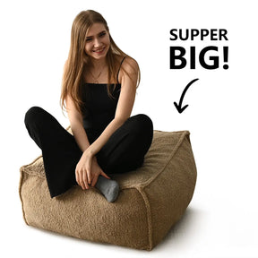 Boring 32" Upholstered Teddy Fabric Bean Bag Ottoman The Pop Maison