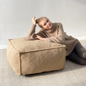 Boring Upholstered 2pcs Sofa Set, Teddy Fabric Bean Bag Sofa with Ottoman The Pop Maison