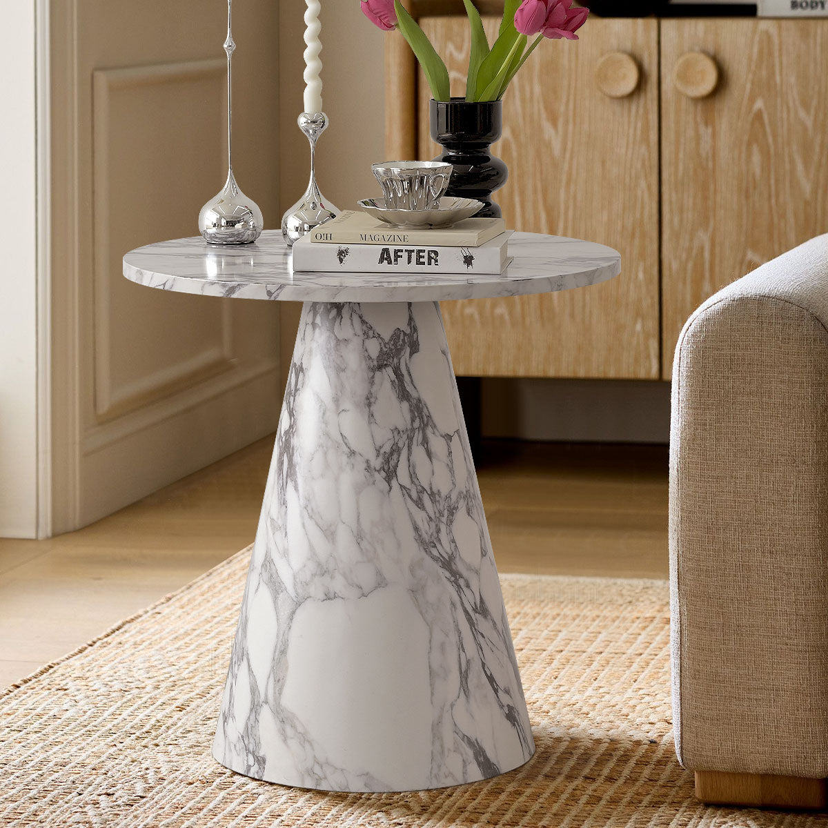 Dwen Faux Marble Pedestal Round Side Table