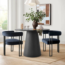 Dwen 35" Chic Black Round Dining Set for 2, With Luxurious Mia Velvet Armchair - Contemporary Design for Small Spaces The Pop Maison