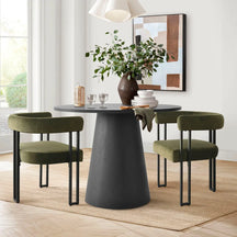 Dwen 35" Chic Black Round Dining Set for 2, With Luxurious Mia Velvet Armchair - Contemporary Design for Small Spaces The Pop Maison