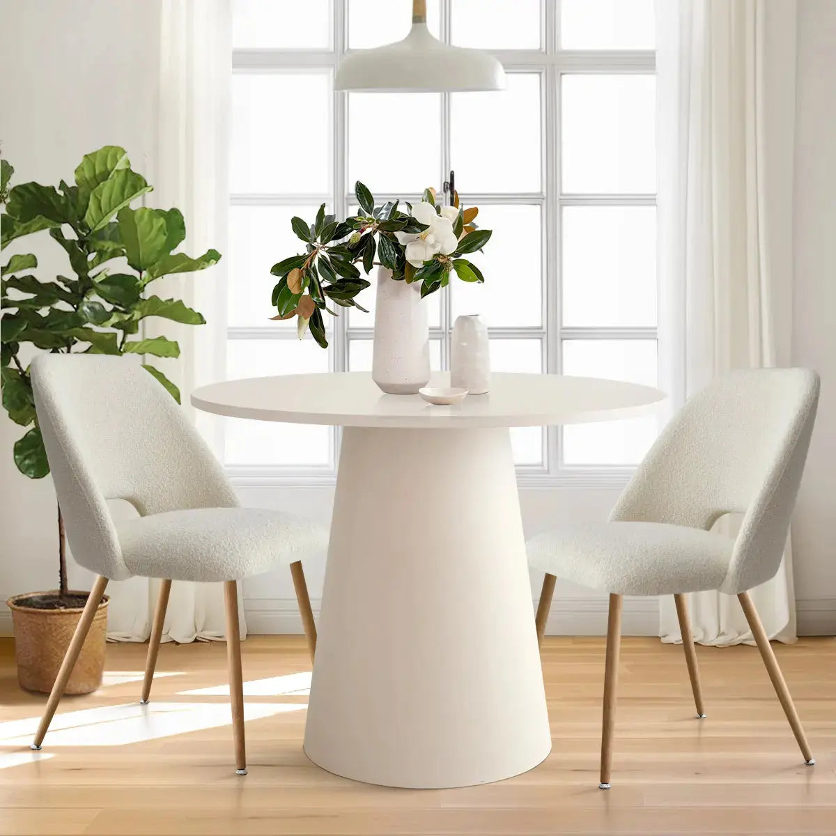 Dwen 35" Cone white & Edwin Chair OK 3pcs Dining Set The Pop Maison