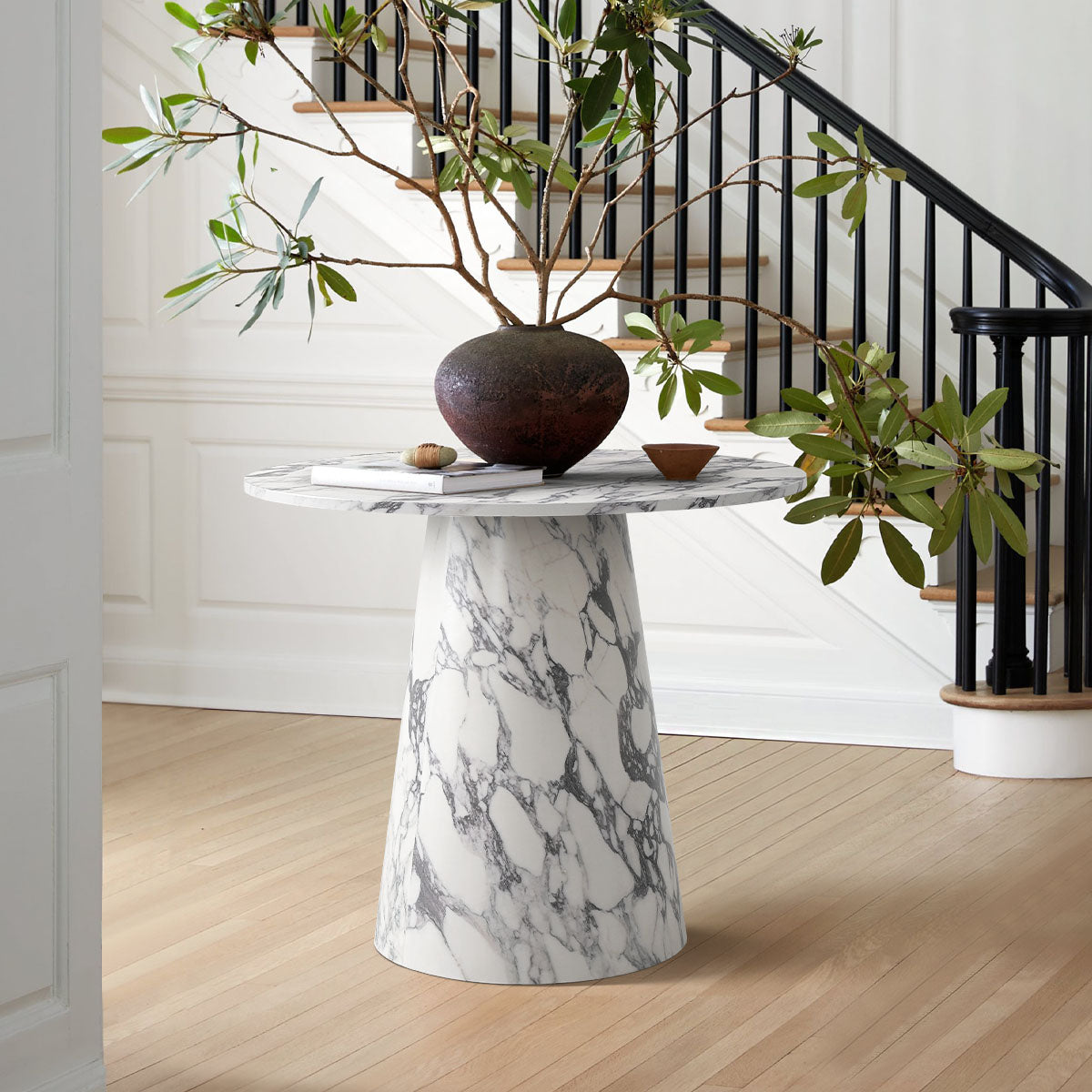 35" Faux Marble Small Round Pedestal Dining Table