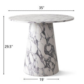 35" Faux Marble Small Round Pedestal Dining Table