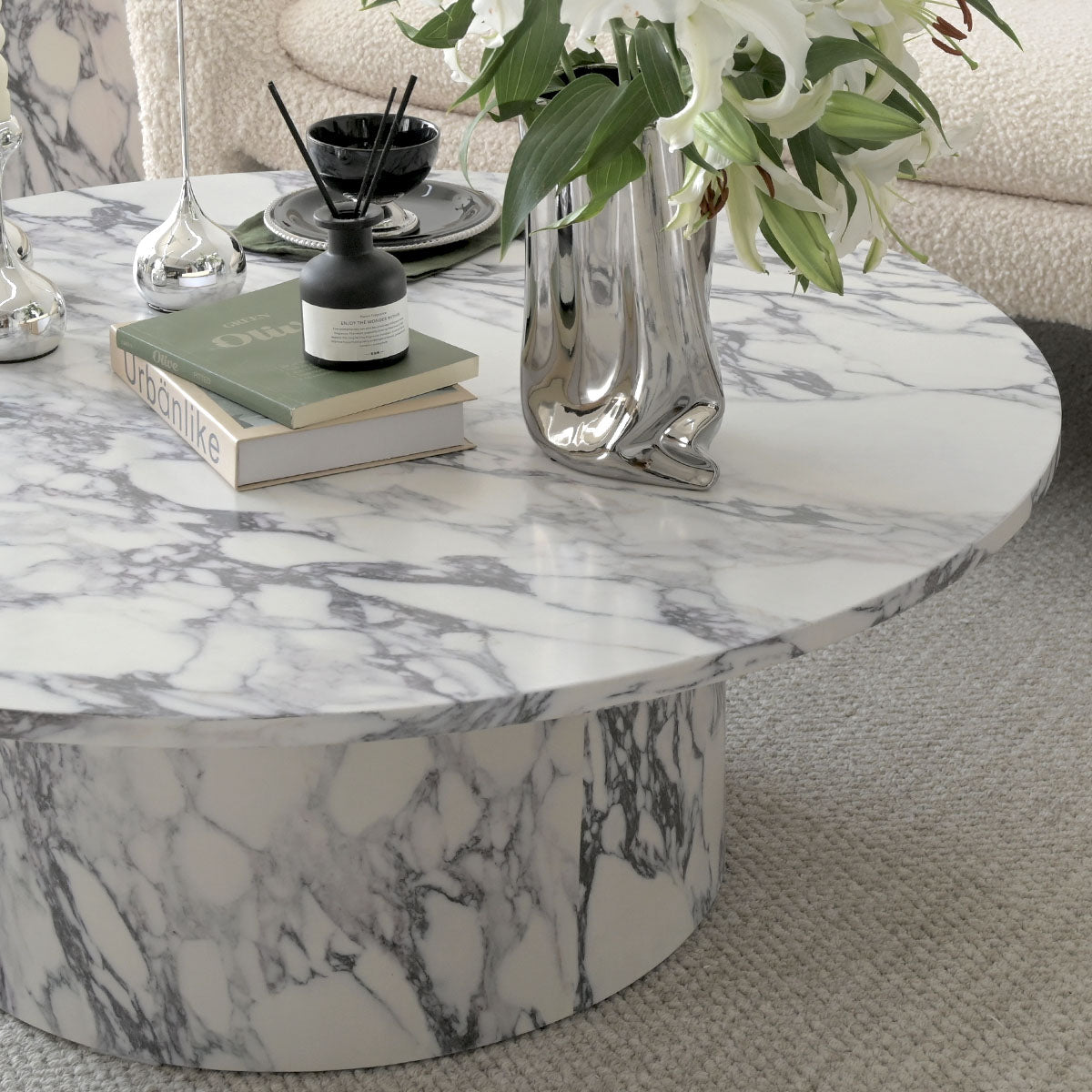 40" Faux Marble Round Pedestal Coffee Table