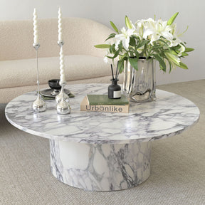 40" Faux Marble Round Pedestal Coffee Table