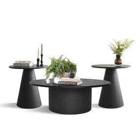 Dwen 3-piece Black Coffee Table Set, 40" Coffee Table and 2 piece of 24" Side Tables The Pop Maison