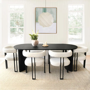 Contemporary Elegance in Dwen 79" Oval Dining Table & Mia Sherpa Dining Chair - Stylish, Modern 6-Seater Round Dining Set The Pop Maison