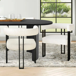 Contemporary Elegance in Dwen 79" Oval Dining Table & Mia Sherpa Dining Chair - Stylish, Modern 6-Seater Round Dining Set The Pop Maison