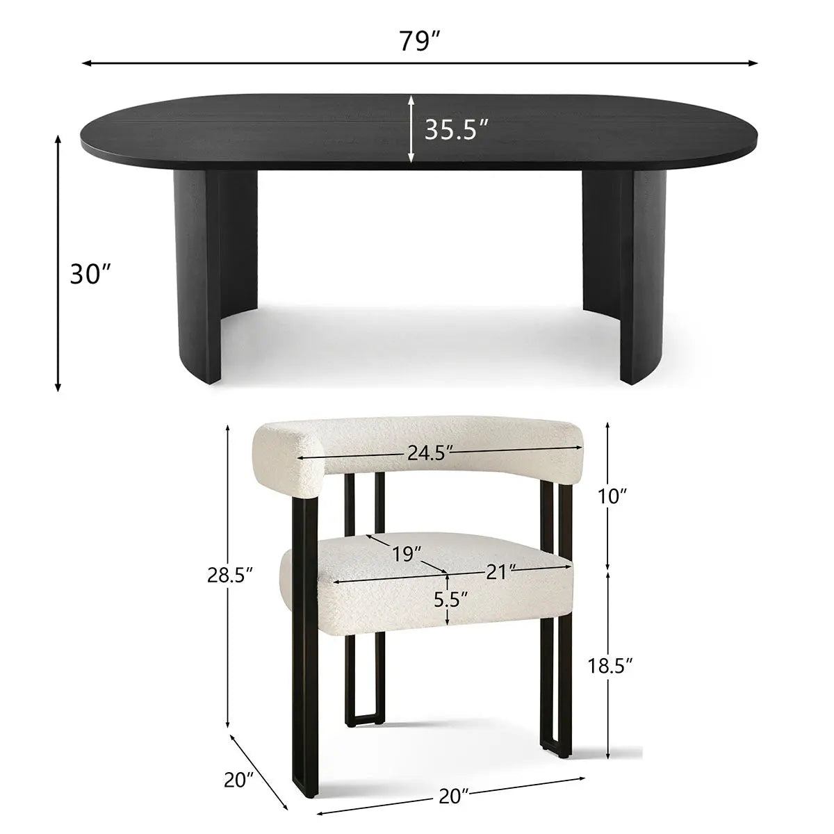 Contemporary Elegance in Dwen 79" Oval Dining Table & Mia Sherpa Dining Chair - Stylish, Modern 6-Seater Round Dining Set The Pop Maison