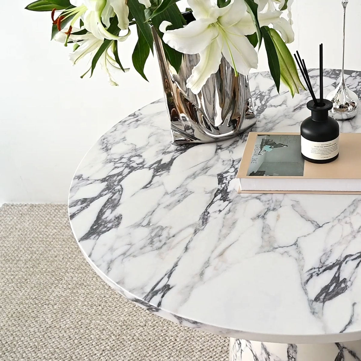 35" Faux Marble Small Round Pedestal Dining Table