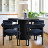 Ultra-modern 46” Dwen Solid Black Table & Plush Mia Velvet Dining Chair - Stylish, Robust 4-Seat Pedestal Round Dining Set for Contemporary Homes The Pop Maison