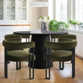 Ultra-modern 46” Dwen Solid Black Table & Plush Mia Velvet Dining Chair - Stylish, Robust 4-Seat Pedestal Round Dining Set for Contemporary Homes The Pop Maison