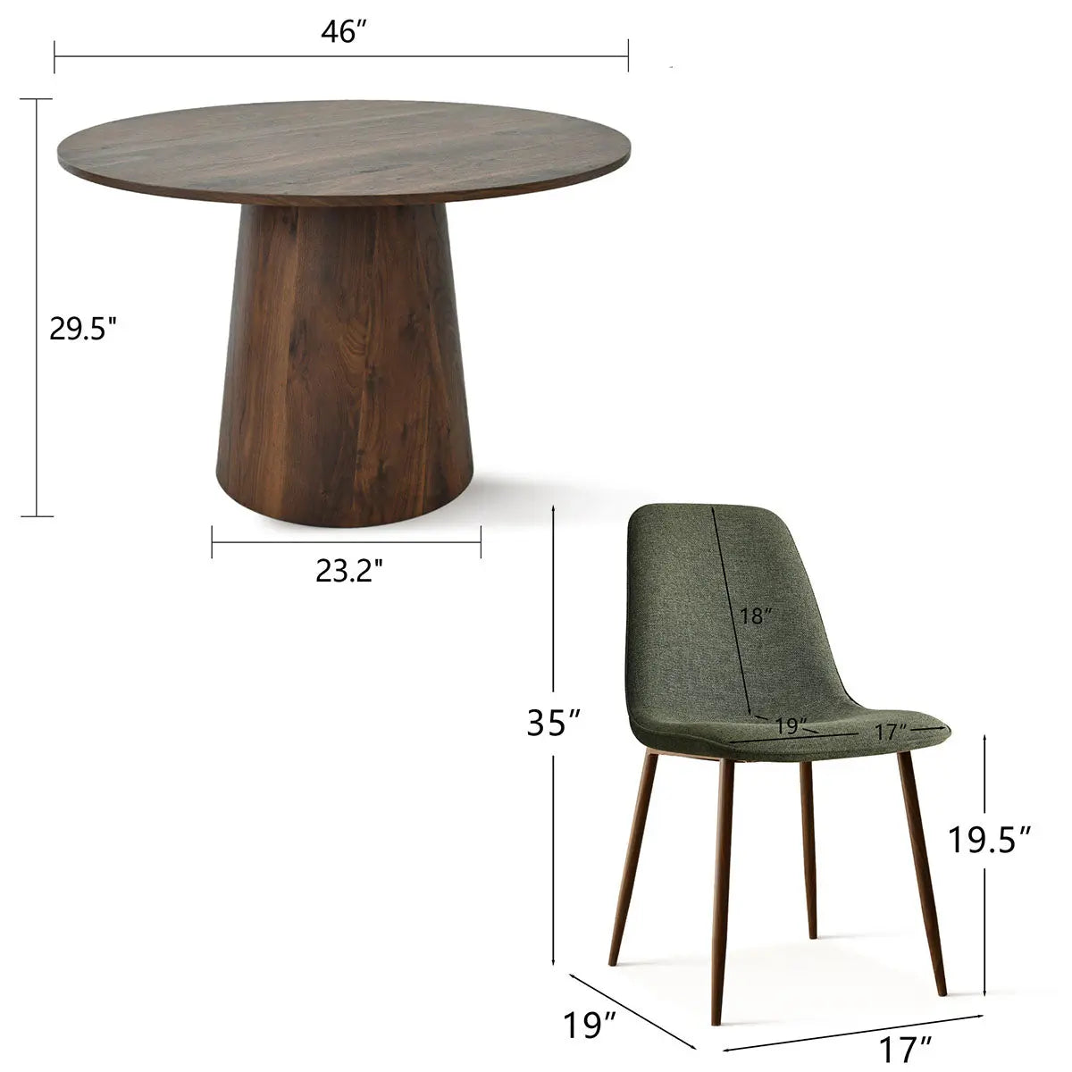 Dwen 46" Table and Oslo Chair Dining Set for 4, Pedestal Base Round Dining Set for Small Apartment The Pop Maison