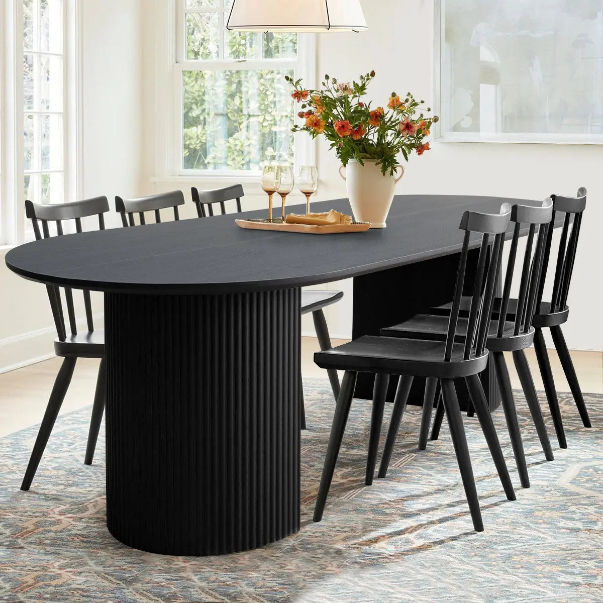 Dwen 79" Roman Pillar Oval Dining Table The Pop Maison