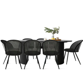 Dwen 79" Roman Pillar Oval Dining Table & Jules Black 9 Piece Modern Dining Set The Pop Maison