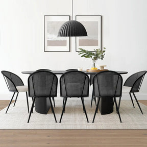 Dwen 79" Roman Pillar Oval Dining Table & Jules Black 9 Piece Modern Dining Set The Pop Maison