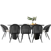 Dwen 79" Roman Pillar Oval Dining Table & Jules Black 9 Piece Modern Dining Set The Pop Maison