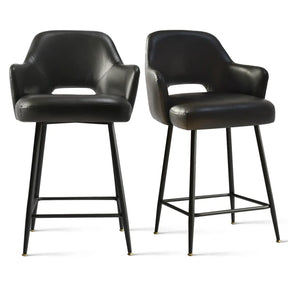 Edward Counter Stool, Faux Leather Seat with Armrest, Stools with Black Metal Legs, A Stool Set of 2