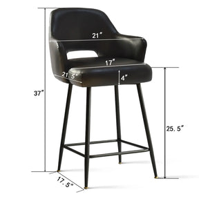 Edward Counter Stool, Faux Leather Seat with Armrest, Stools with Black Metal Legs, A Stool Set of 2