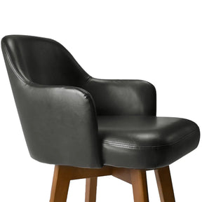 Edward 360° Swivel Bar Stool with Arms, Faux Leather Seat with Backrest, Stable Wooden Legs