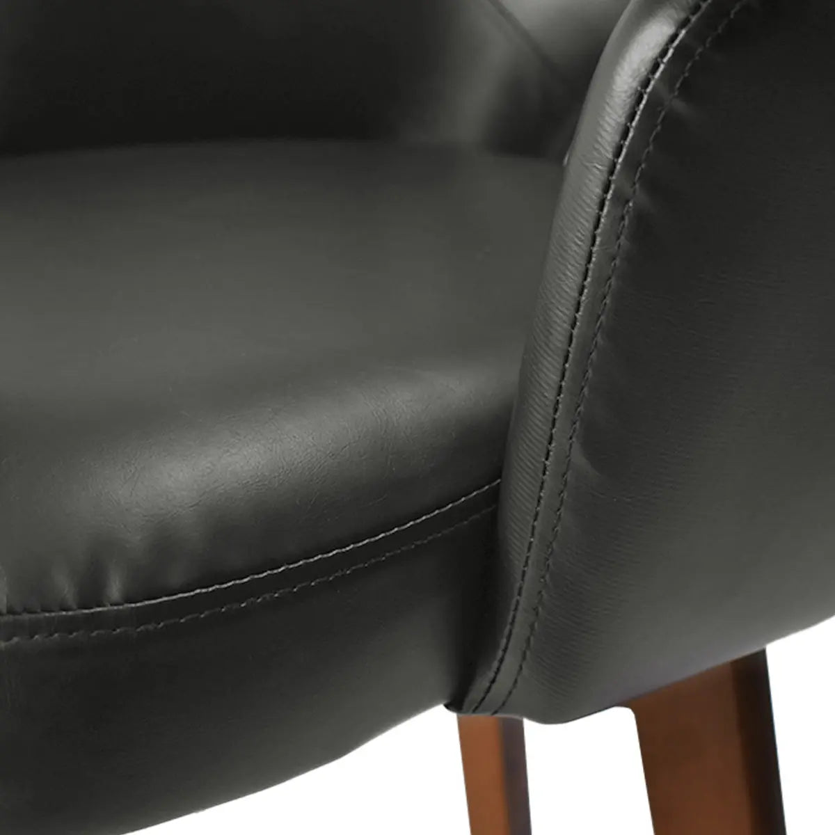 Edward 360° Swivel Bar Stool with Arms, Faux Leather Seat with Backrest, Stable Wooden Legs