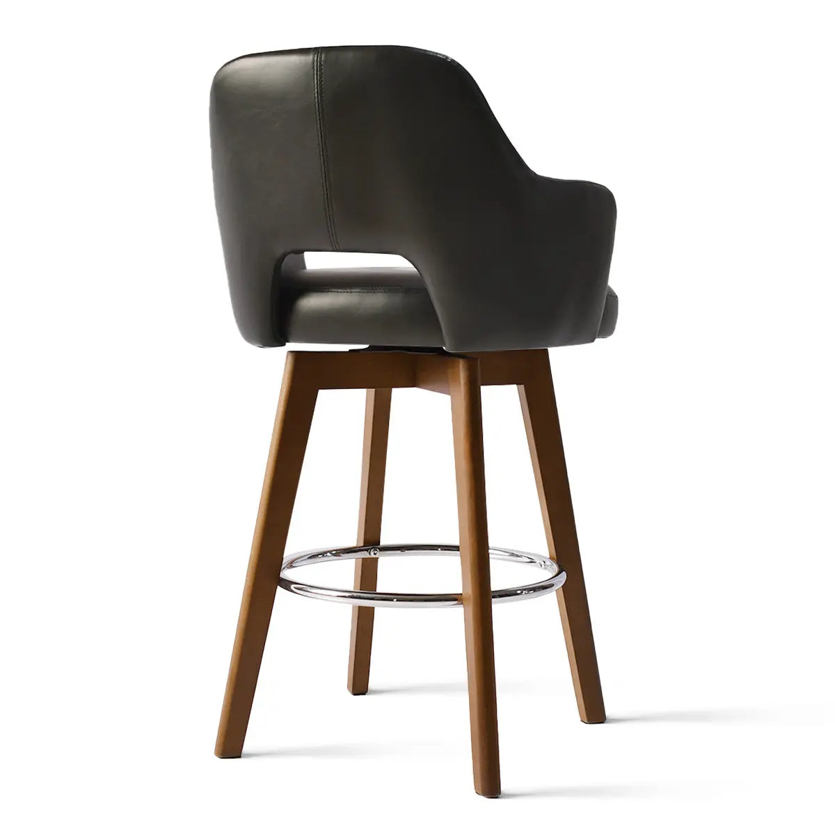 Edward 360° Swivel Bar Stool with Arms, Faux Leather Seat with Backrest, Stable Wooden Legs