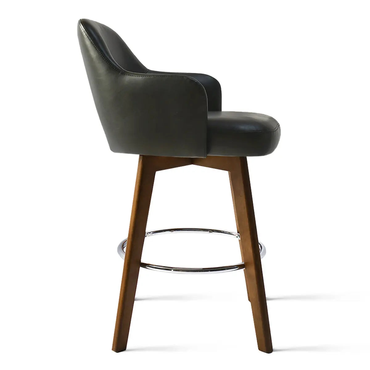 Edward 360° Swivel Bar Stool with Arms, Faux Leather Seat with Backrest, Stable Wooden Legs