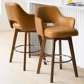 Edward 360° Swivel Bar Stool with Arms, Faux Leather Seat with Backrest, Stable Wooden Legs - The Pop Maison