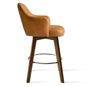 Edward 360° Swivel Bar Stool with Arms, Faux Leather Seat with Backrest, Stable Wooden Legs