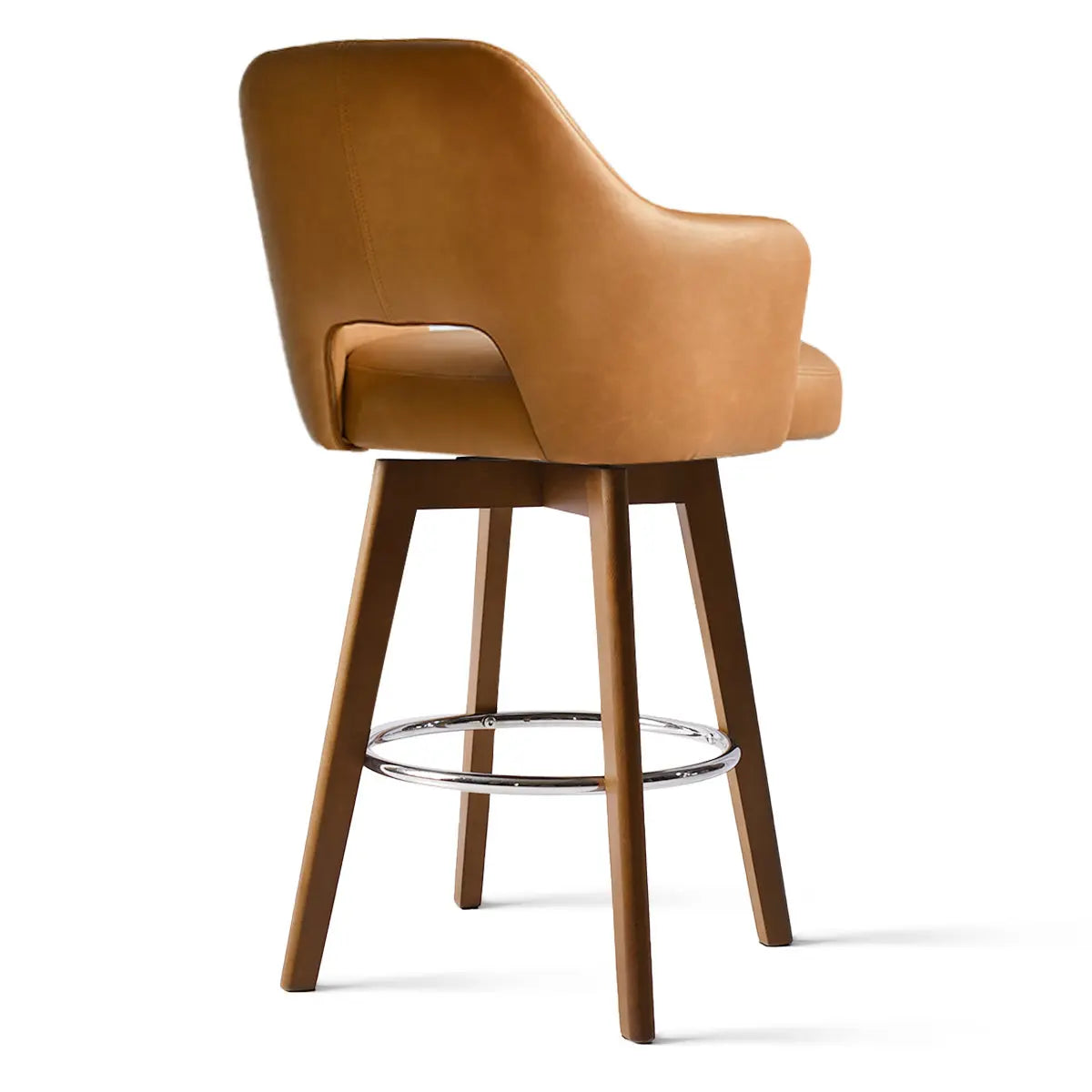 Edward 360° Swivel Bar Stool with Arms, Faux Leather Seat with Backrest, Stable Wooden Legs