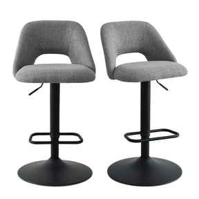 Edwin Bar Height Ajustable, Swivel Stool, Metal Stool with Beige Linen Upholstered Seat, Set of 2