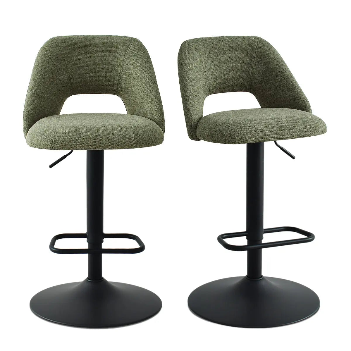 Edwin Bar Height Ajustable, Swivel Stool, Metal Stool with Beige Linen Upholstered Seat, Set of 2