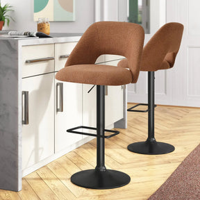 Edwin Bar Height Ajustable, Swivel Stool, Metal Stool with Beige Linen Upholstered Seat, Set of 2