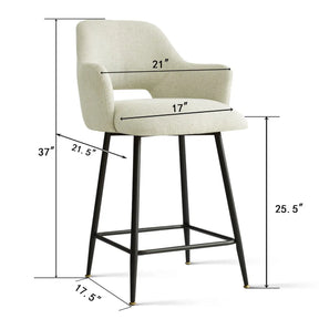 Edwin Counter Stool, Linen Seat with Armrest, A Set of 2 Stools