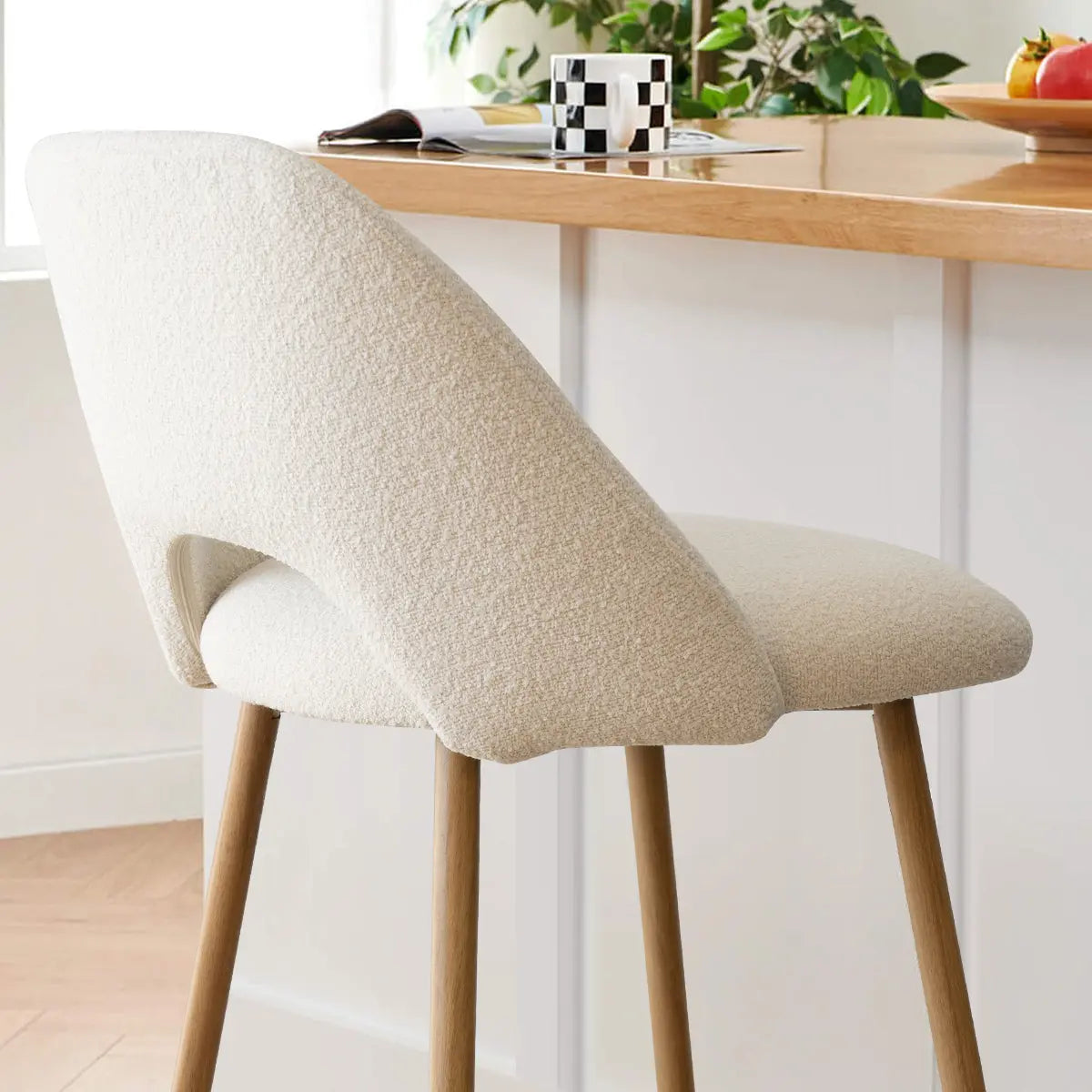 Edwin 26" Boucle Counter Stool with Oak Legs (Set Of 2) The Pop Maison